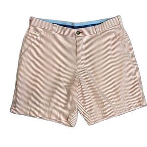 True Flies Red White Striped Seersucker 7.25" Inseam Chino Style Shorts Size 36